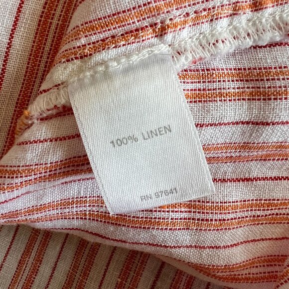 J. Jill Pure Linen Coral Orange White Striped Popover 3/4 Sleeve Tunic - Picture 8 of 13